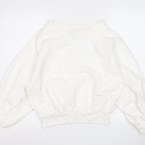 Boohoo Womens White  Cotton Pullover Sweatshirt Size 6