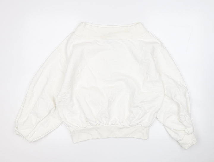Boohoo Womens White Cotton Pullover Sweatshirt Size 6