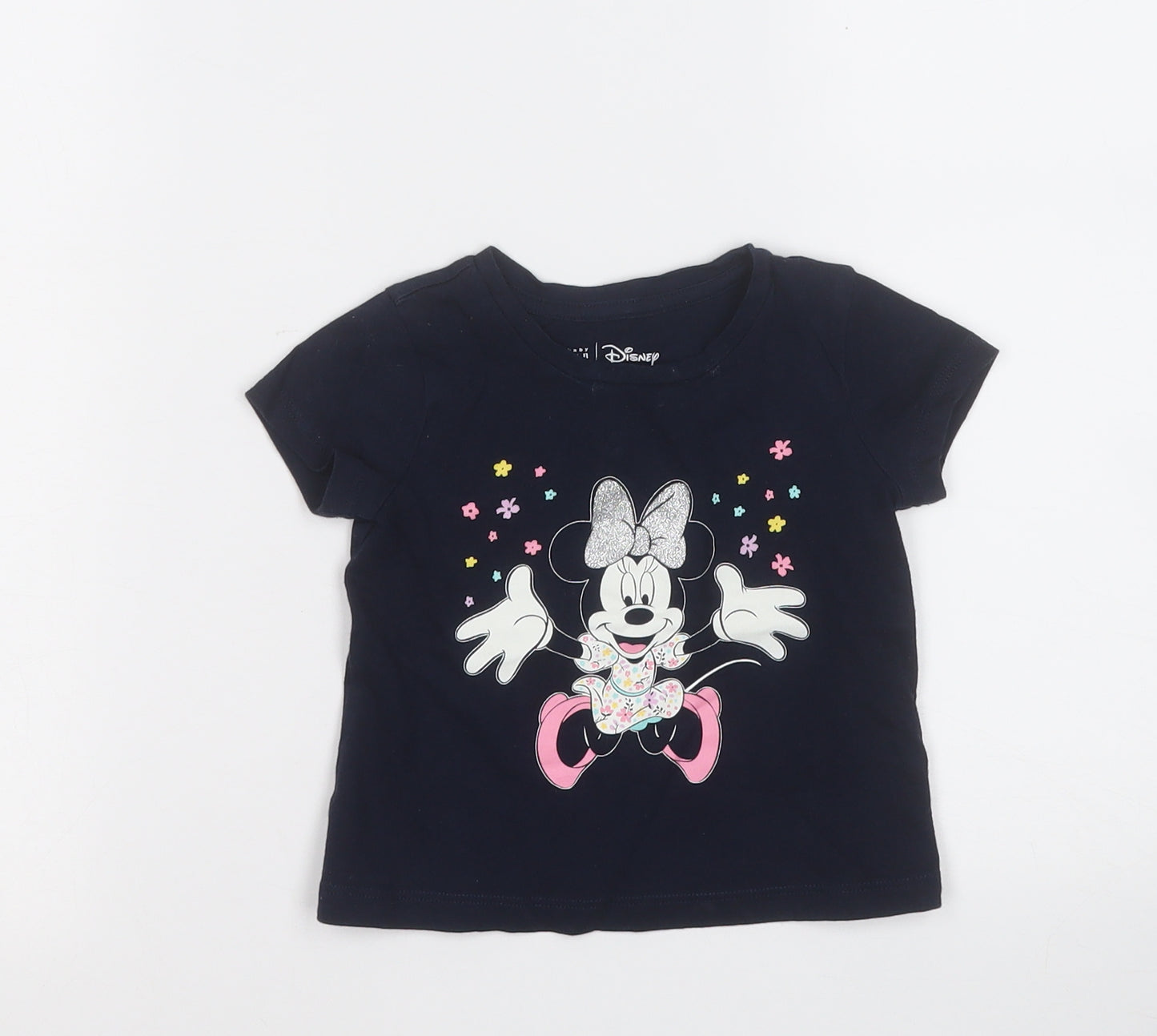 Gap Girls Blue  Cotton Basic T-Shirt Size 12-18 Months Round Neck  - Mickey Mouse
