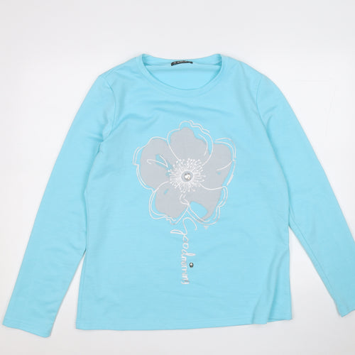 Sheilay Womens Blue Round Neck  Polyester Pullover Jumper Size M