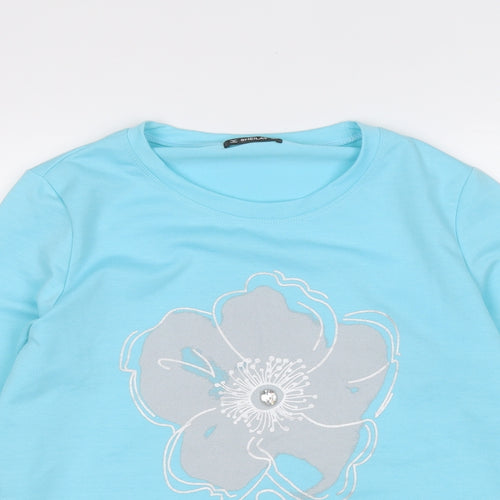 Sheilay Womens Blue Round Neck  Polyester Pullover Jumper Size M