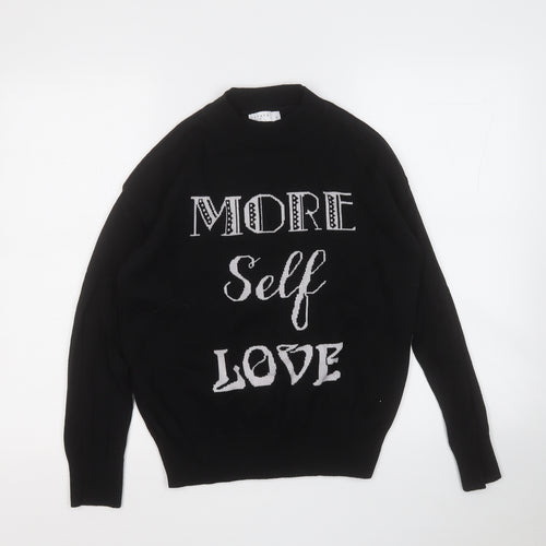 Papaya Womens Black Mock Neck  Cotton Pullover Jumper Size S   - More Self Love