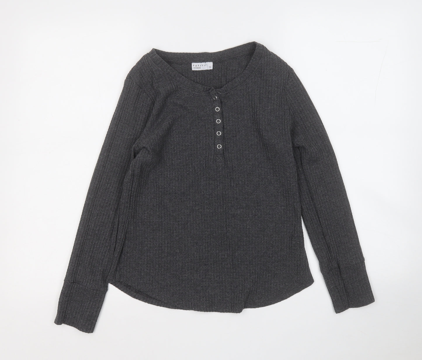 Papaya Womens Grey Round Neck  Polyester Pullover Jumper Size 10