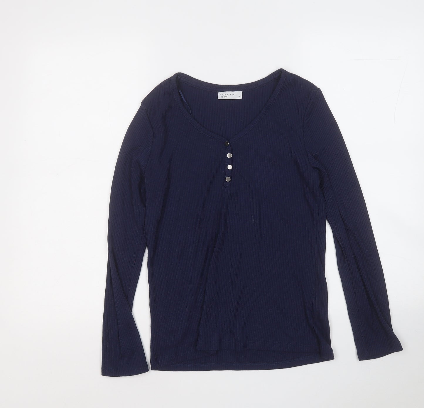 Papaya Womens Blue Round Neck  Polyester Pullover Jumper Size 10