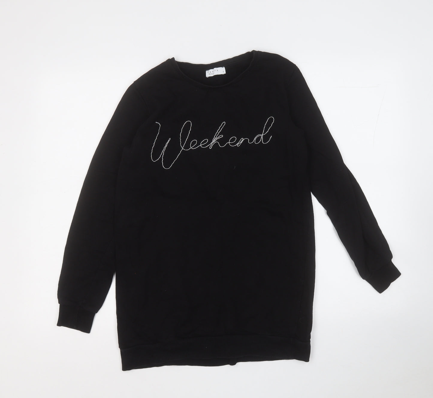 Papaya Womens Black Round Neck  Cotton Pullover Jumper Size S   - Weekend