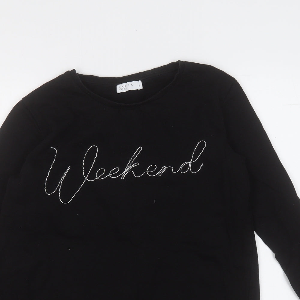 Papaya Womens Black Round Neck  Cotton Pullover Jumper Size S   - Weekend