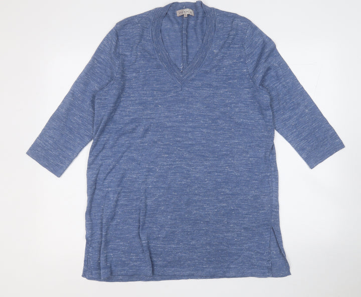 Amaryllis Womens Blue V-Neck Acrylic Pullover Jumper Size 16