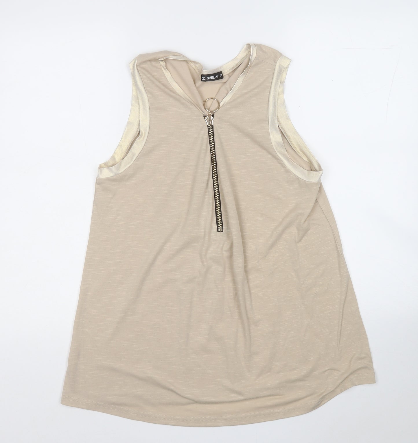 Sheilay Womens Beige  Acrylic Basic Tank Size M Round Neck