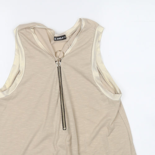 Sheilay Womens Beige  Acrylic Basic Tank Size M Round Neck