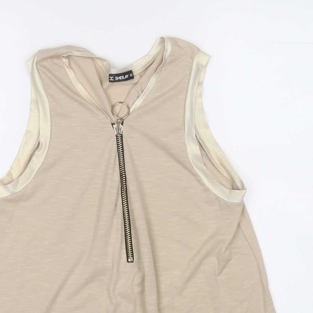 Sheilay Womens Beige  Acrylic Basic Tank Size M Round Neck