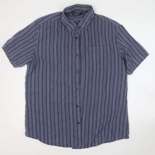 Atlantic Bay Mens Blue Striped Polyester  Button-Up Size XL Collared