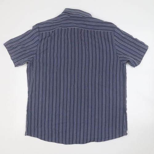 Atlantic Bay Mens Blue Striped Polyester  Button-Up Size XL Collared