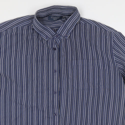 Atlantic Bay Mens Blue Striped Polyester  Button-Up Size XL Collared