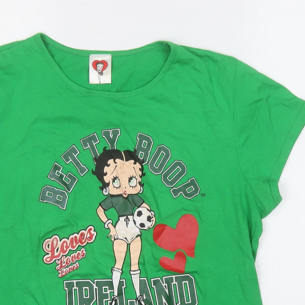 Evie Womens Green  Cotton Basic T-Shirt Size 14 Round Neck - Betty Boop