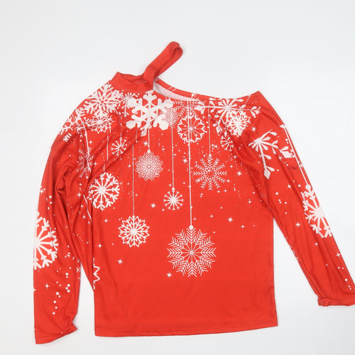 SheIn Womens Red Round Neck Geometric Polyester Pullover Jumper Size S