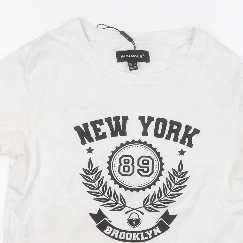 Paramour Womens White  Cotton Basic T-Shirt Size 12 Round Neck - New York