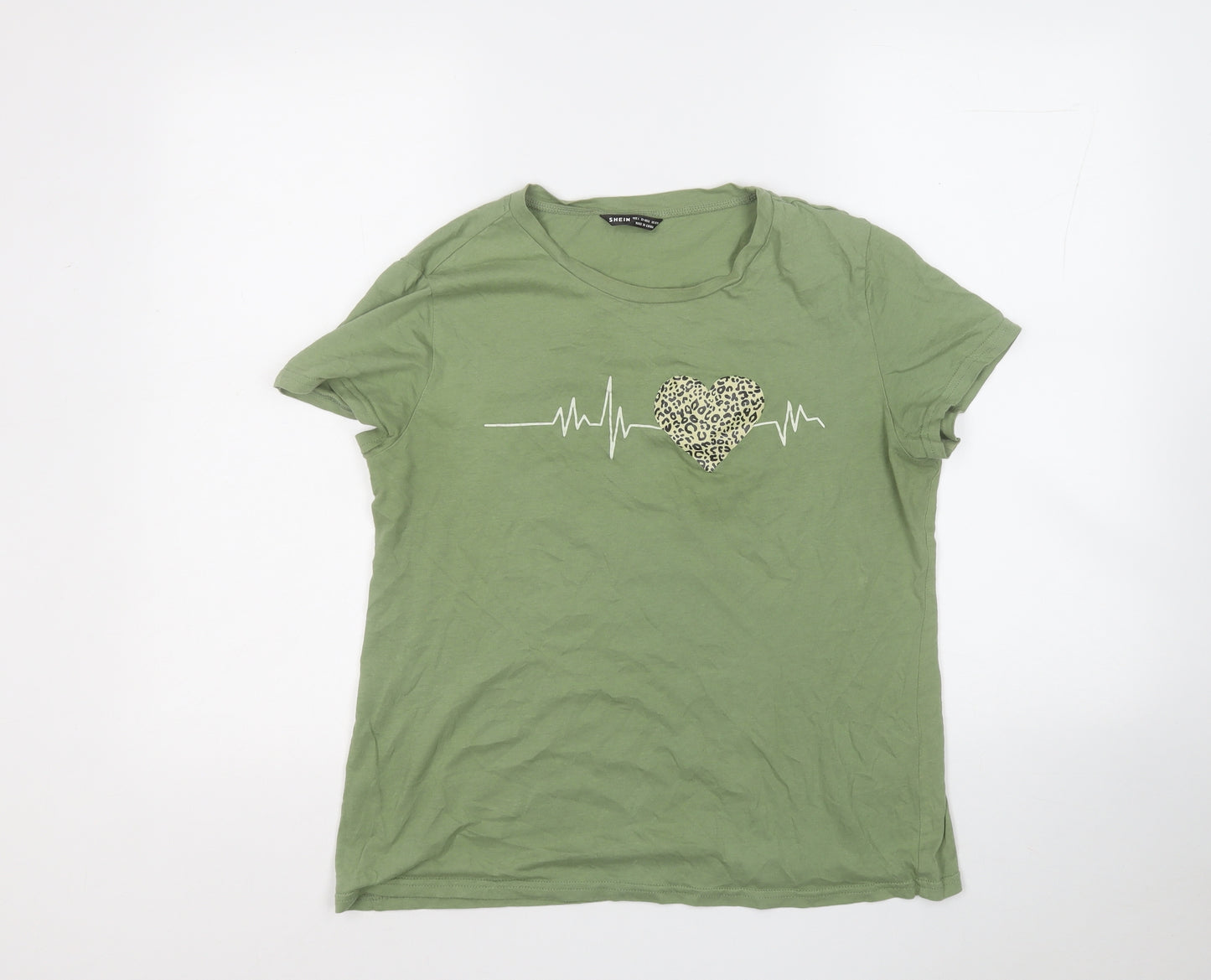 SheIn Womens Green  100% Cotton Basic T-Shirt Size L Round Neck