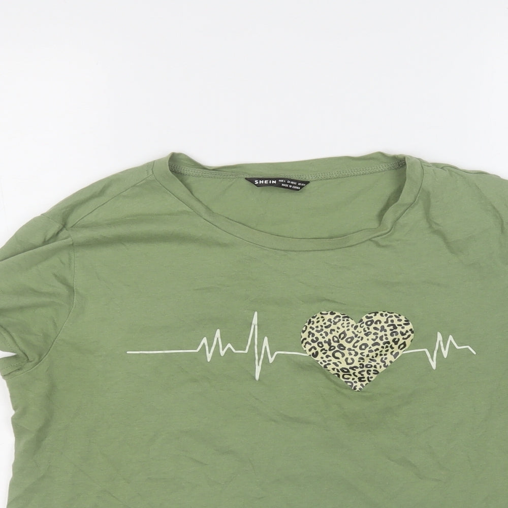 SheIn Womens Green  100% Cotton Basic T-Shirt Size L Round Neck