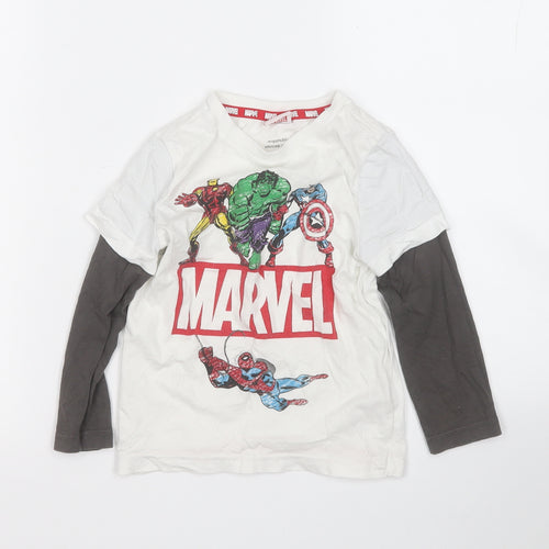 Marks and Spencer Boys White  Cotton Basic T-Shirt Size 3-4 Years Round Neck  - MARVEL