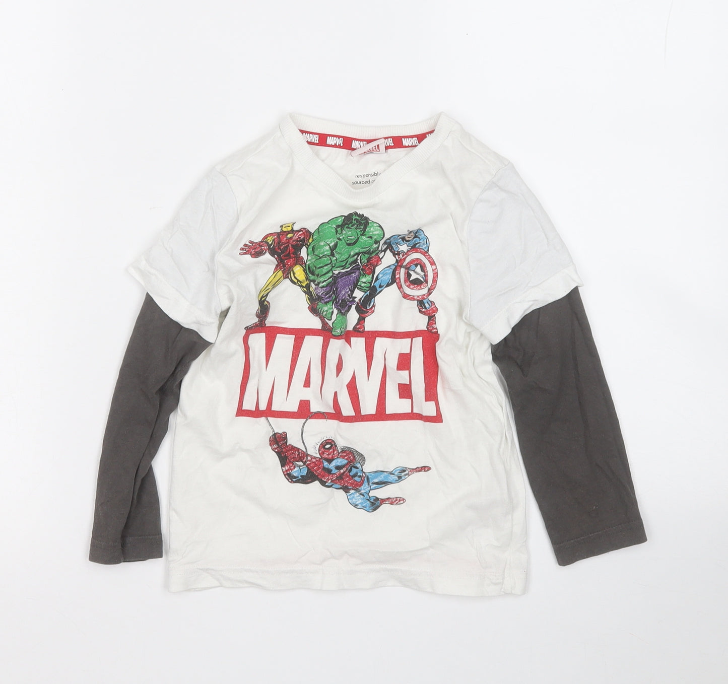 Marks and Spencer Boys White  Cotton Basic T-Shirt Size 3-4 Years Round Neck  - MARVEL