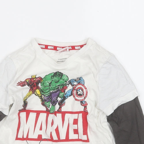 Marks and Spencer Boys White  Cotton Basic T-Shirt Size 3-4 Years Round Neck  - MARVEL