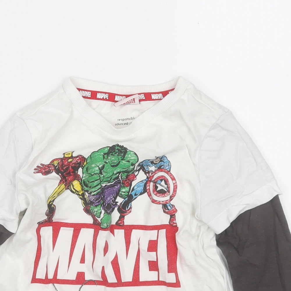 Marks and Spencer Boys White  Cotton Basic T-Shirt Size 3-4 Years Round Neck  - MARVEL