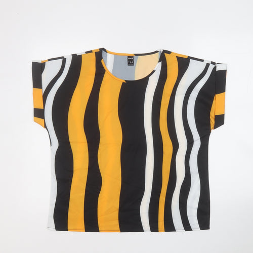 SheIn Womens Yellow Geometric Polyester Basic Blouse Size L Round Neck