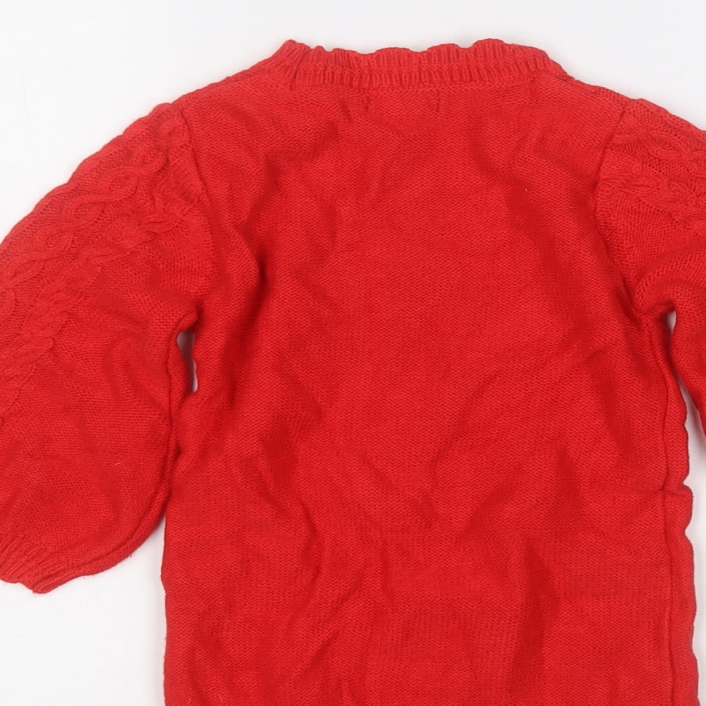 Primark Girls Red Round Neck  Acrylic Pullover Jumper Size 4-5 Years