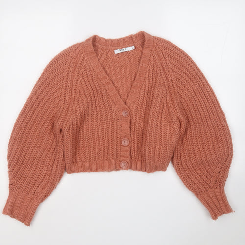 Nakd Womens Orange V-Neck  Acrylic Cardigan Jumper Size XS