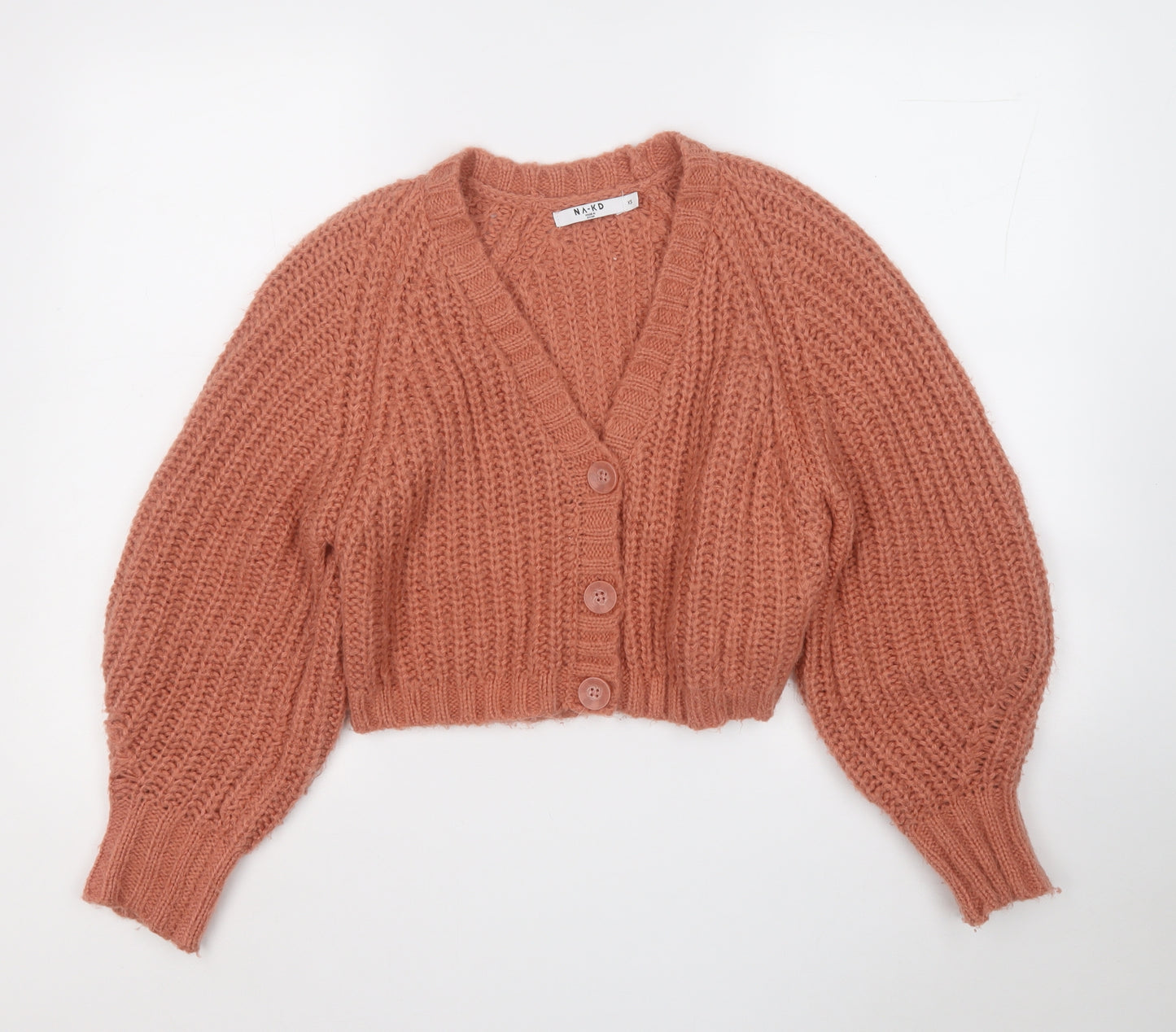 Nakd Womens Orange V-Neck  Acrylic Cardigan Jumper Size XS