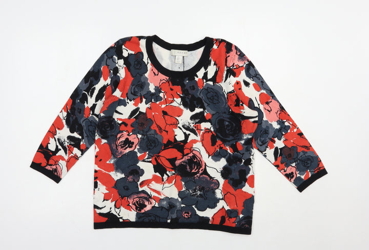 Kenar Womens Multicoloured Scoop Neck Floral Cotton Pullover Jumper Size L
