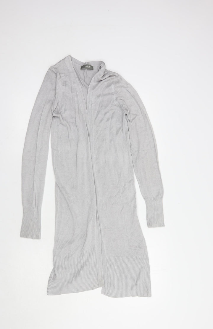 Oasis Womens Grey V-Neck  Viscose Cardigan Jumper Size XS