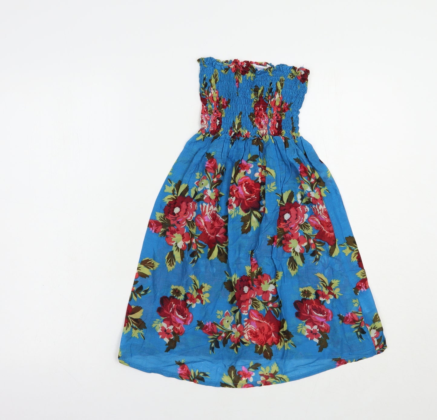 Papaya Womens Blue Floral Cotton Basic Blouse Size S Off the Shoulder