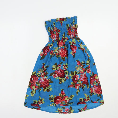 Papaya Womens Blue Floral Cotton Basic Blouse Size S Off the Shoulder