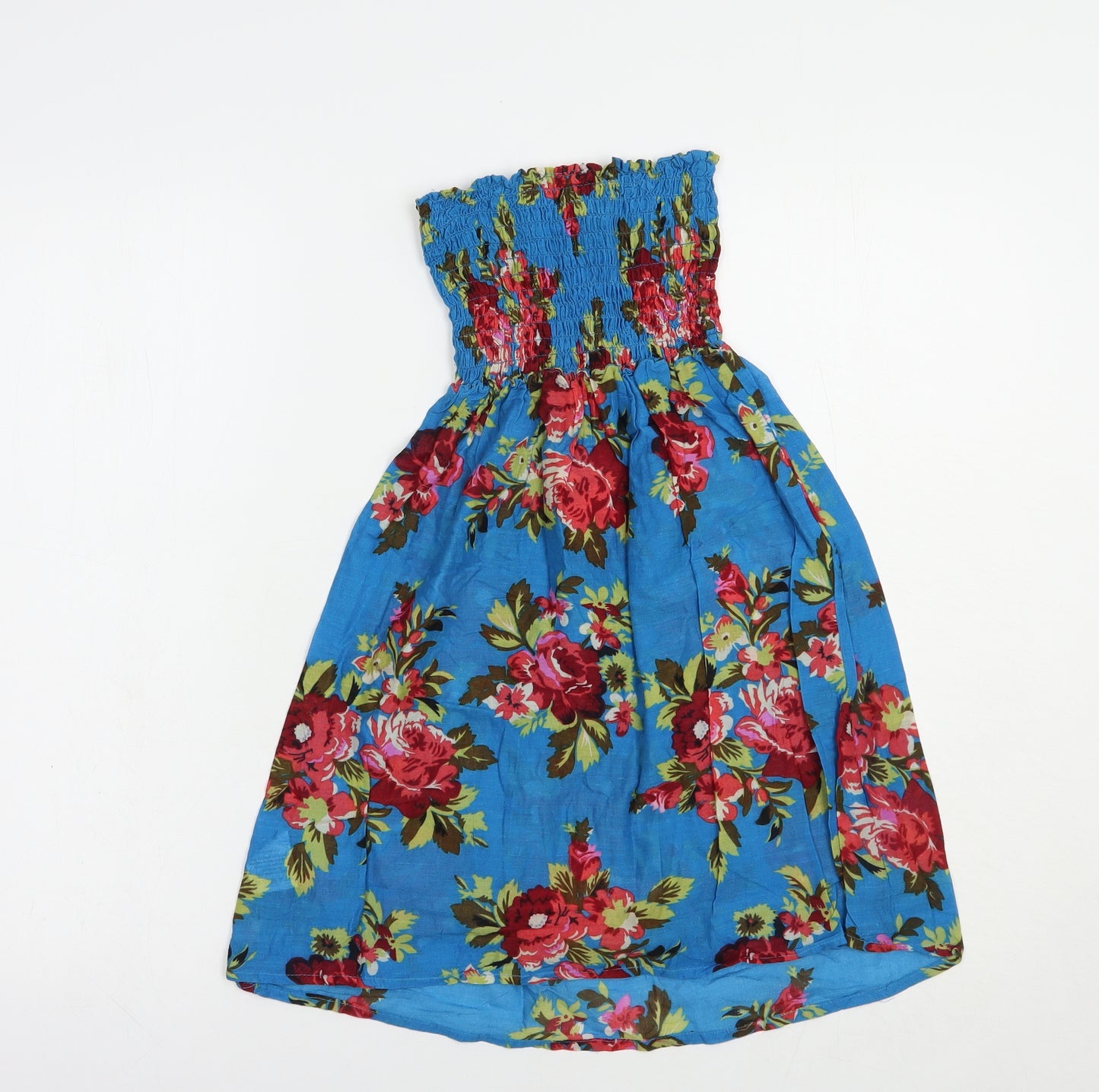 Papaya Womens Blue Floral Cotton Basic Blouse Size S Off the Shoulder