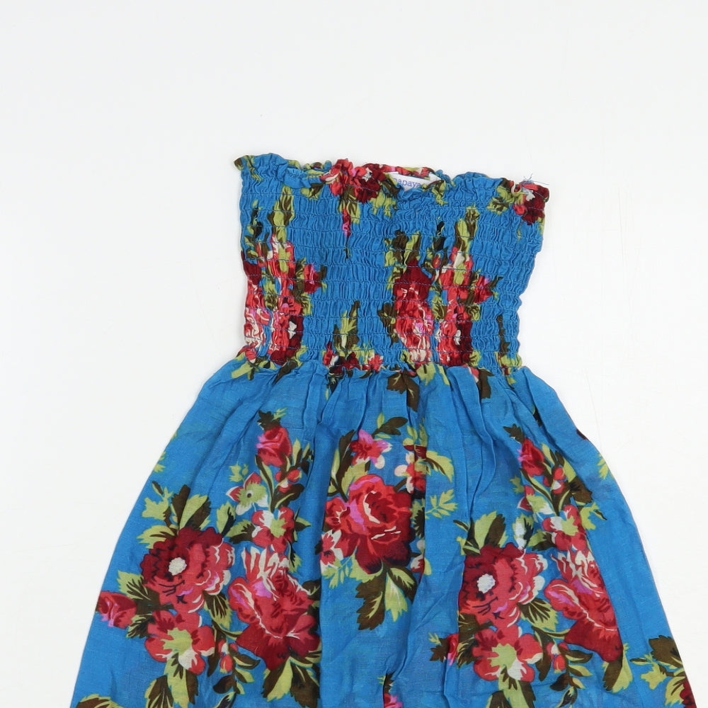 Papaya Womens Blue Floral Cotton Basic Blouse Size S Off the Shoulder