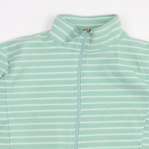 Anne De Lancay Womens Green Striped Polyester Full Zip Sweatshirt Size S  Zip