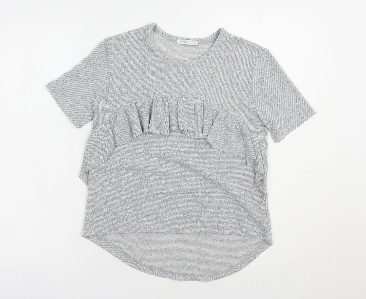 Zara Womens Grey  Polyester Basic Blouse Size S Crew Neck