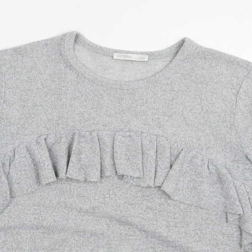 Zara Womens Grey  Polyester Basic Blouse Size S Crew Neck