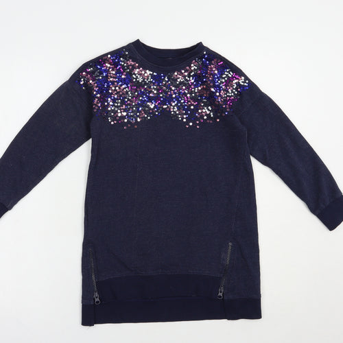 M&Co Girls Blue  Cotton Tunic Sweatshirt Size 6-7 Years  Pullover