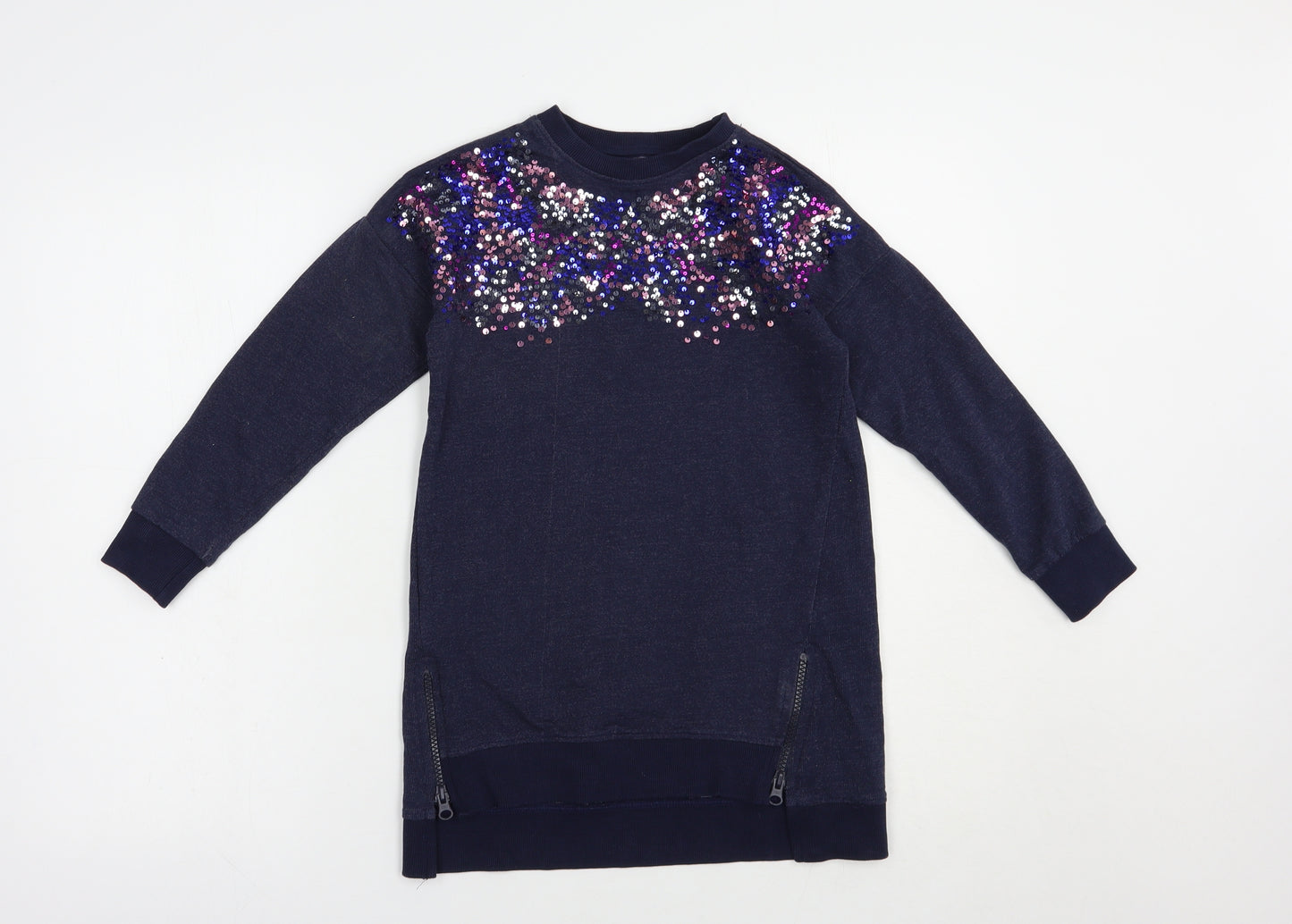 M&Co Girls Blue  Cotton Tunic Sweatshirt Size 6-7 Years  Pullover