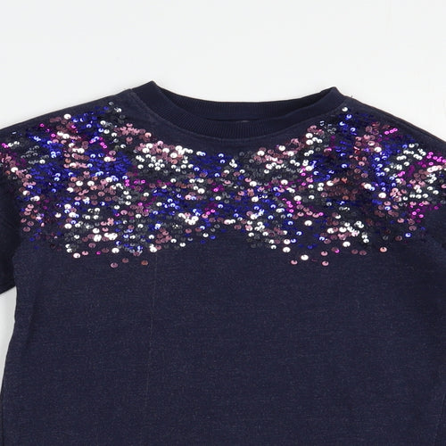 M&Co Girls Blue  Cotton Tunic Sweatshirt Size 6-7 Years  Pullover