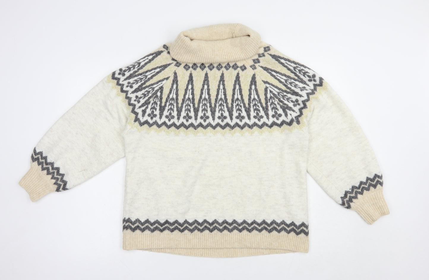 F&F Womens Beige Roll Neck Fair Isle Acrylic Pullover Jumper Size 12