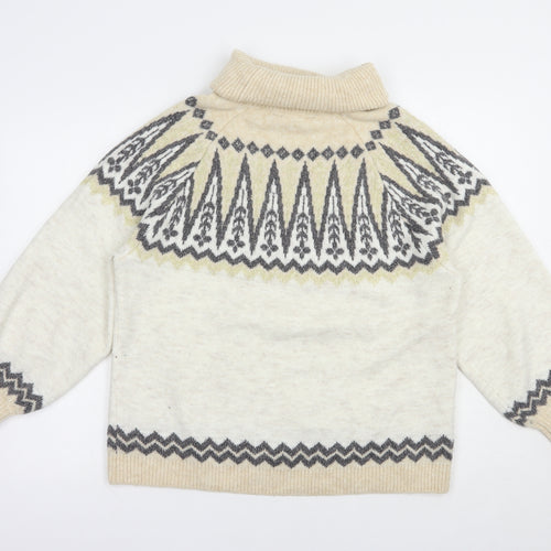 F&F Womens Beige Roll Neck Fair Isle Acrylic Pullover Jumper Size 12