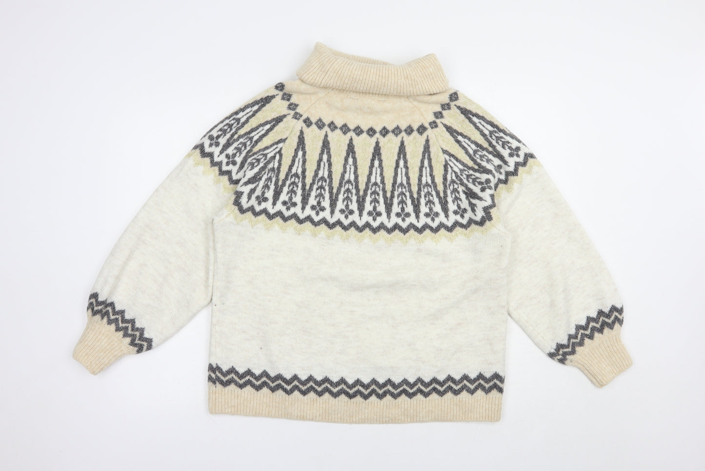F&F Womens Beige Roll Neck Fair Isle Acrylic Pullover Jumper Size 12