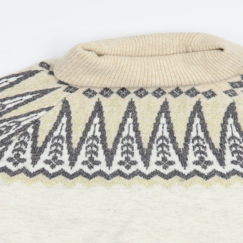 F&F Womens Beige Roll Neck Fair Isle Acrylic Pullover Jumper Size 12