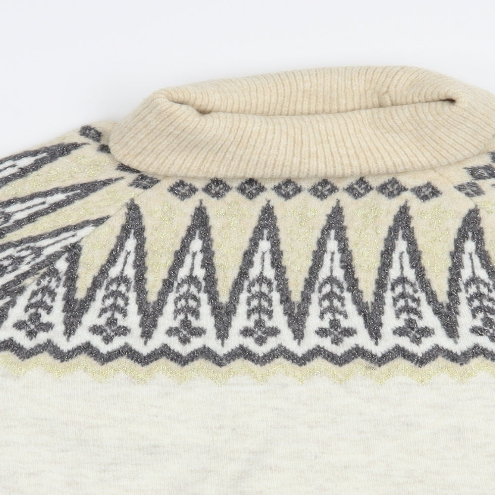 F&F Womens Beige Roll Neck Fair Isle Acrylic Pullover Jumper Size 12