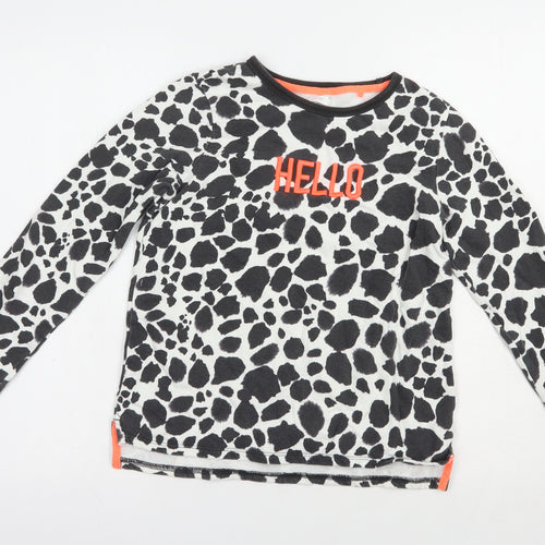 NEXT Girls Black Animal Print Cotton Pullover T-Shirt Size 10 Years Crew Neck Pullover - Hello