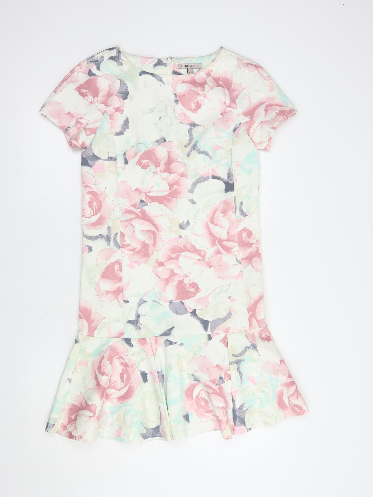 Marks and Spencer Womens White Floral Polyester Pencil Dress  Size 6  Boat Neck Zip