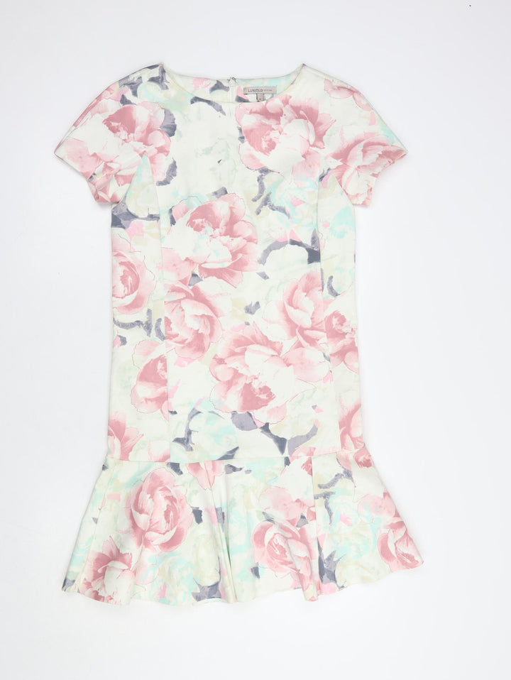 Marks and Spencer Womens White Floral Polyester Pencil Dress  Size 6  Boat Neck Zip